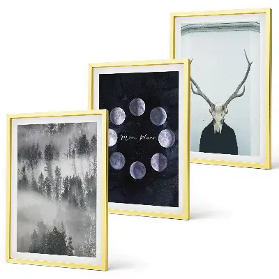 Set tablouri decorative cu peisaj forestier, ceață și craniu de cerb