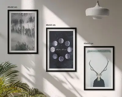 Set tablouri decorative cu peisaj forestier, ceață și craniu de cerb