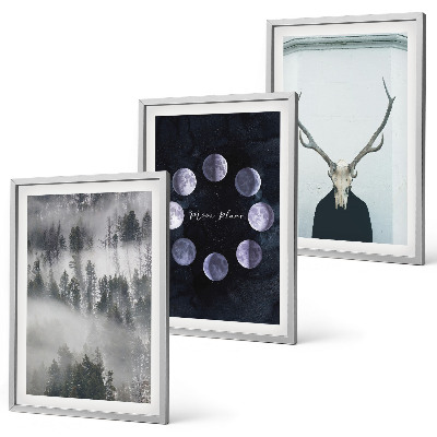 Set tablouri decorative Peisaj forestier ceață lună craniu de cerb