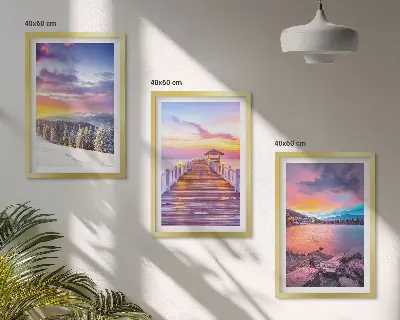 Set tablouri pentru dormitor cu peisaj de iarnă și lac de munte
