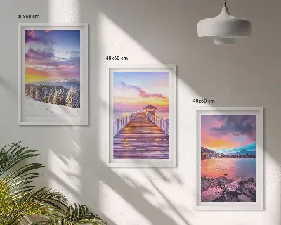 Set tablouri pentru dormitor cu peisaj de iarnă și lac de munte