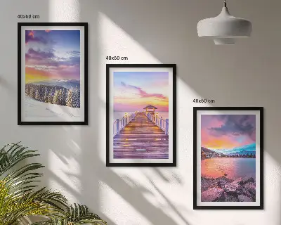 Set tablouri pentru dormitor cu peisaj de iarnă și lac de munte