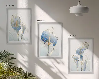 Set de tablouri pentru dormitor cu flori albastre pe fundal