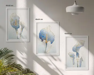 Set de tablouri pentru dormitor cu flori albastre pe fundal