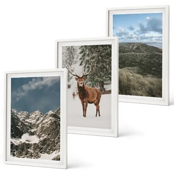 Set tablouri pentru dormitor peisaj forestier cu cerbi și zăpadă în munți