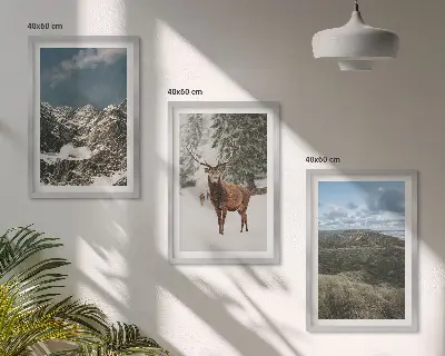 Set tablouri pentru dormitor peisaj forestier cu cerbi și zăpadă în munți