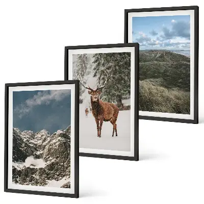 Set tablouri pentru dormitor peisaj forestier cu cerbi și zăpadă în munți