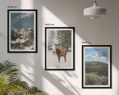 Set tablouri pentru dormitor peisaj forestier cu cerbi și zăpadă în munți