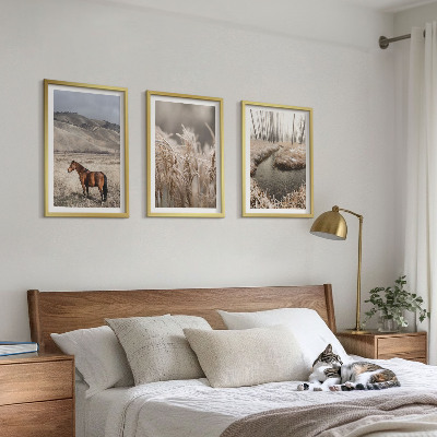 Set tablouri decorative Peisaj de cai, iarbă, pârâu
