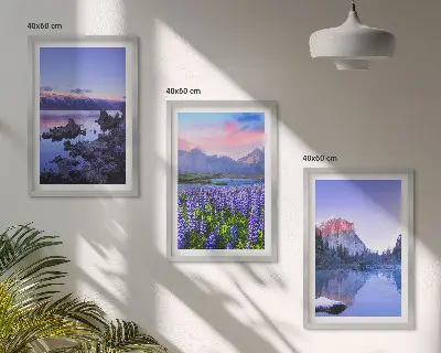 Set de tablouri pentru dormitor cu peisaje de munți, apă și cer