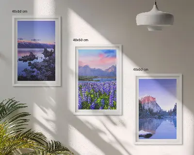 Set de tablouri pentru dormitor cu peisaje de munți, apă și cer