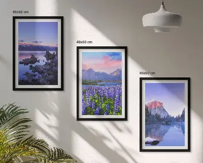 Set de tablouri pentru dormitor cu peisaje de munți, apă și cer