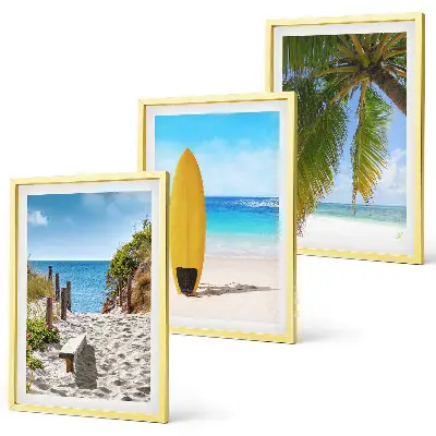 Set de tablouri decorative cu peisaj de vacanță cu plajă, valuri și palmieri