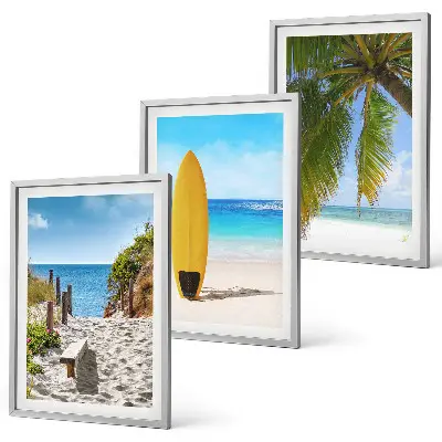 Set de tablouri decorative cu peisaj de vacanță cu plajă, valuri și palmieri