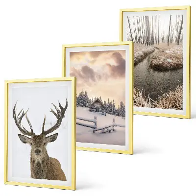 Set de tablouri pentru dormitor peisaj de iarnă cu colibă și cerbi