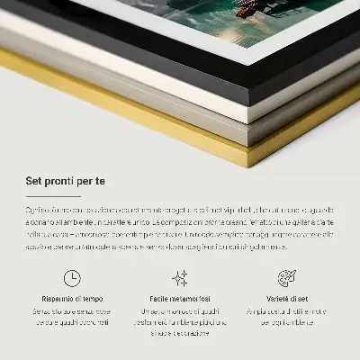 Set tablouri decorative cu lac de munte, barcă și cerb la apus