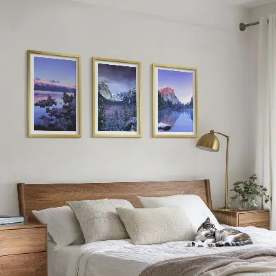 Set de tablouri decorative peisaje montane cu apus de soare și apă
