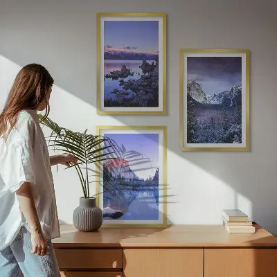 Set de tablouri decorative peisaje montane cu apus de soare și apă