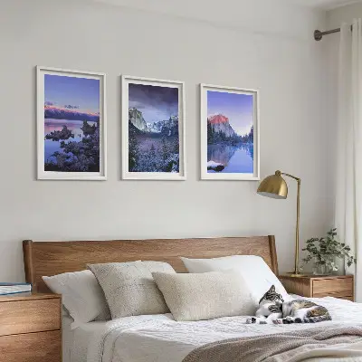 Set de tablouri decorative peisaje montane cu apus de soare și apă