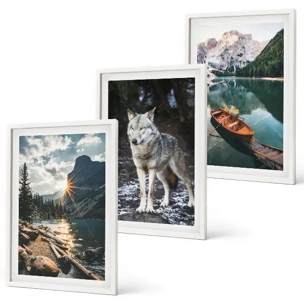 Set de tablouri decorative cu munți, lacuri și lupi în natură