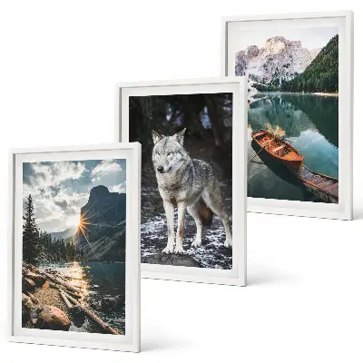 Set de tablouri decorative cu munți, lacuri și lupi în natură
