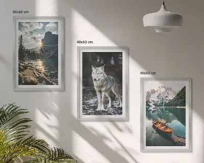 Set de tablouri decorative cu munți, lacuri și lupi în natură