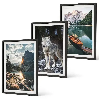 Set de tablouri decorative cu munți, lacuri și lupi în natură