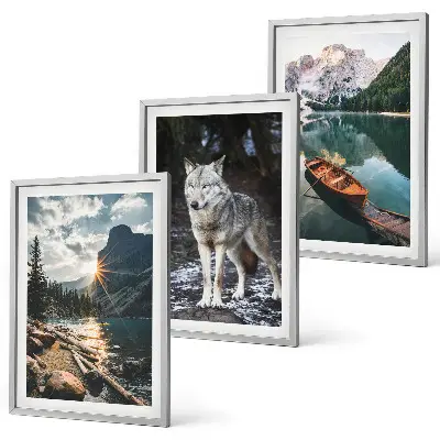 Set de tablouri decorative cu munți, lacuri și lupi în natură
