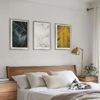Set de tablouri pentru dormitor cu modele geometrice și vegetație