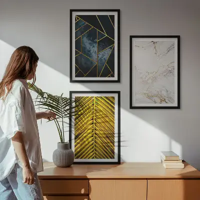 Set de tablouri pentru dormitor cu modele geometrice și vegetație