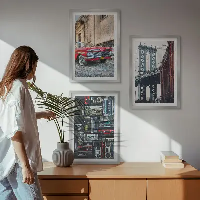Set de tablouri decorative cu podul vechi din Brooklyn și tematică audio retro