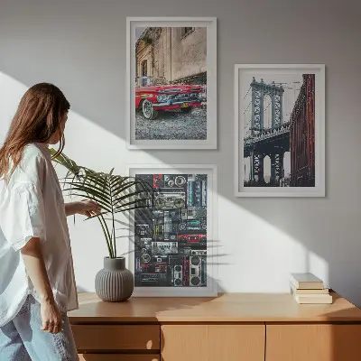 Set de tablouri decorative cu podul vechi din Brooklyn și tematică audio retro