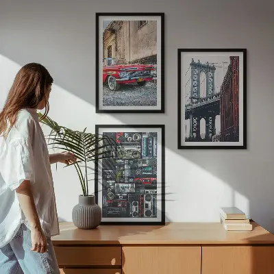 Set de tablouri decorative cu podul vechi din Brooklyn și tematică audio retro