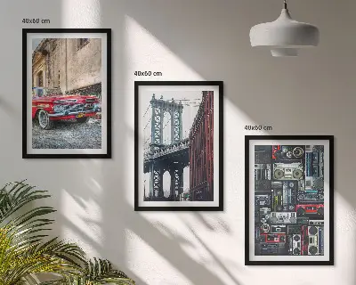Set de tablouri decorative cu podul vechi din Brooklyn și tematică audio retro