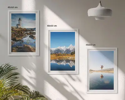 Set tablouri pentru dormitor cu peisaje naturale, far, munți și balon
