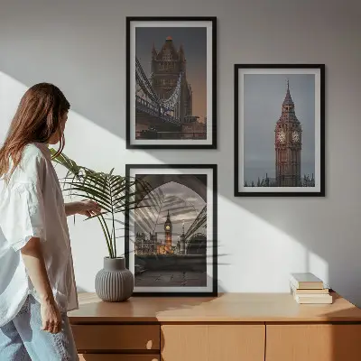 Set tablouri decorative cu reprezentarea ceasului Big Ben de pe Podul Londrei