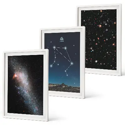 Set de tablouri pentru dormitor cu model de galaxie și zodia Balanță