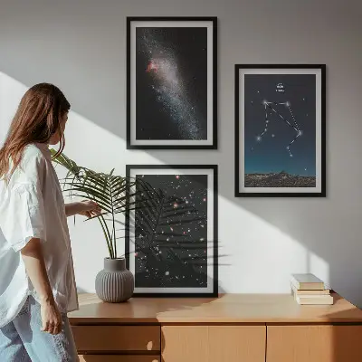 Set de tablouri pentru dormitor cu model de galaxie și zodia Balanță