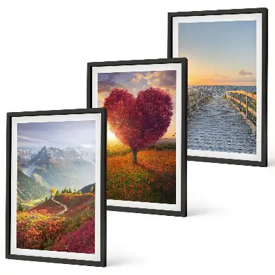 Set de tablouri pentru dormitor cu peisaj montan reprezentând un copac în formă de inimă pe un dig