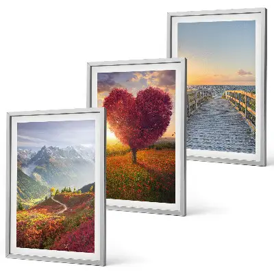 Set de tablouri pentru dormitor cu peisaj montan reprezentând un copac în formă de inimă pe un dig