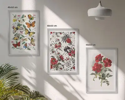 Set de tablouri pentru dormitor cu fluturi și trandafiri roșii