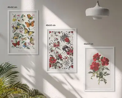 Set de tablouri pentru dormitor cu fluturi și trandafiri roșii