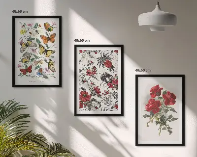 Set de tablouri pentru dormitor cu fluturi și trandafiri roșii