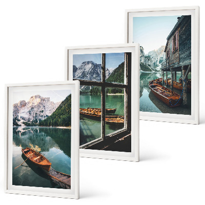 Set tablouri pentru dormitor Casă cu bărci pe lacul de munte