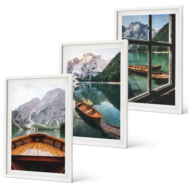 Set tablouri decorative Fereastra bărcilor la lac de munte