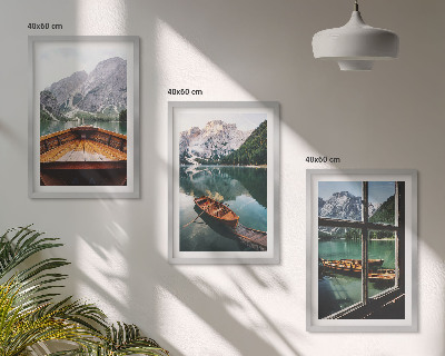 Set tablouri decorative Fereastra bărcilor la lac de munte