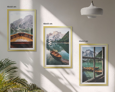 Set tablouri decorative Fereastra bărcilor la lac de munte