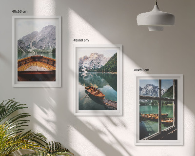Set tablouri decorative Fereastra bărcilor la lac de munte