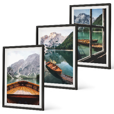 Set tablouri decorative Fereastra bărcilor la lac de munte