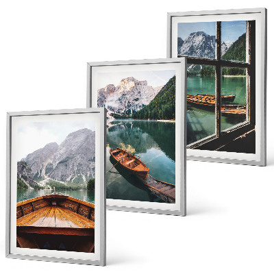 Set tablouri decorative Fereastra bărcilor la lac de munte